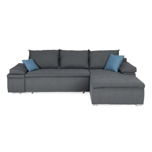 CELINA CANAPÉ D'ANGLE RÉVERSIBLE CONVERTIBLE 3 PLACES + COFFRE DE RANGEMENT - TISSU GRIS - L 274 X P 184 CM