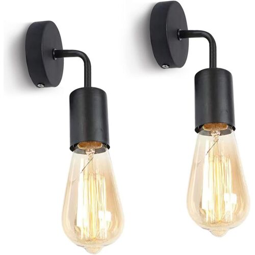2 Pack Applique Murale Vintage E27 Lampe Murale Intérieure Industrielle en Métal Rétro pour L'éclairage du Salon Chambre Couloir Restaurant Noir (Sans Ampoule)