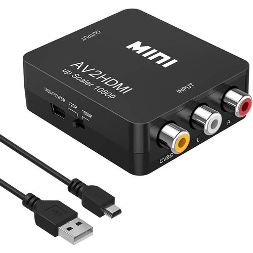 Convertisseur Rca Vers Hdmi 1080P Rca Composite Cvbs Av Vers Hdmi Video Audio Converter Adaptateur Pour Ps2 Wii Xbox Snes Vhs Vcr Camera Dvd, Compatible Pal/Ntsc Avec Câble D'Alimentation Usb