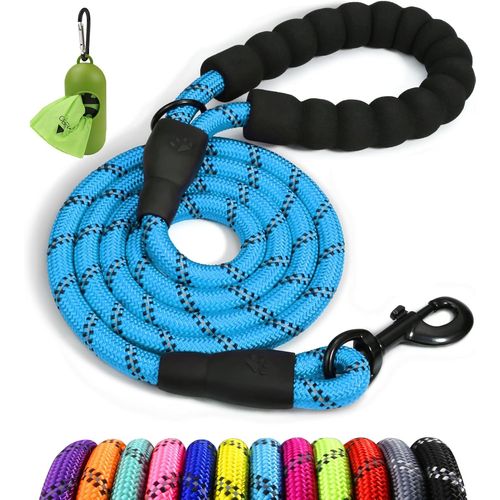 Teppc-Taglory Laisse Chien Corde, Laisse Pour Chien En Nylon Avec Poignée Rembourrée Douce Et Des Fils Réfléchissants Pour Chiens De Moyenne, 150cm X 1.0cm, Bleu