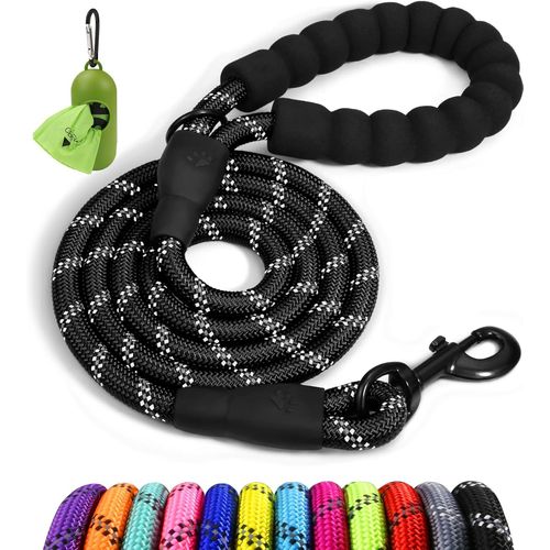 Teppc-Taglory Laisse Chien Corde, Laisse Pour Chien En Nylon Avec Poignée Rembourrée Douce Et Des Fils Réfléchissants Pour Grande Taille, 120cm X 1.2cm, Noir