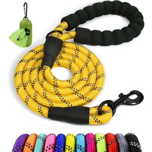 Teppc-Taglory Laisse Chien Corde, Laisse Pour Chien En Nylon Avec Poignée Rembourrée Douce Et Des Fils Réfléchissants, 120cm X 1.0cm, Jaune