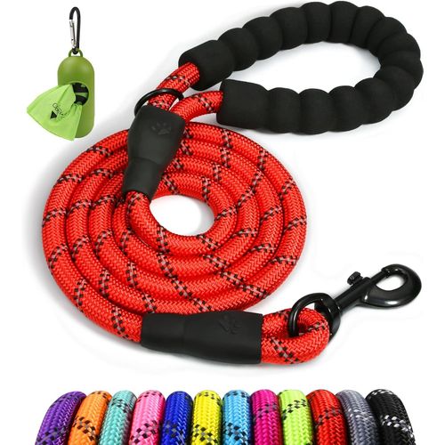 Teppc-Taglory Laisse Chien Corde En Nylon Avec Poignée Rembourrée Douce Et Des Fils Réfléchissants, 1,5 M Laisse Forte Pour Chiens De Moyenne Et Grande Taille, Rouge