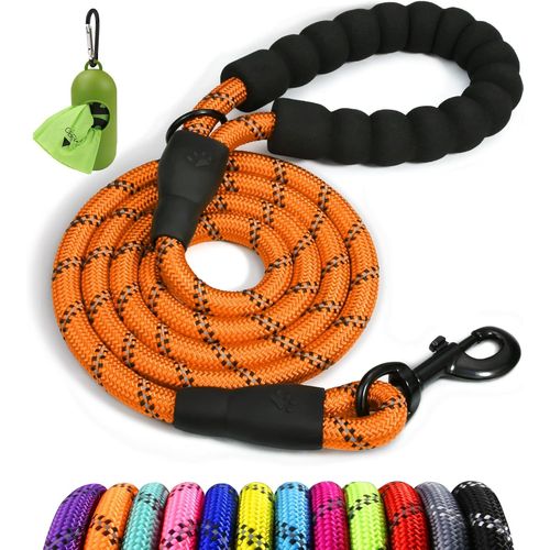 Laisse Chien Corde, Laisse Pour Chien En Nylon Avec Poignée Rembourrée Douce Et Des Fils Réfléchissants Pour Chiens De Moyenne, 150cm X 1.0cm, Orange