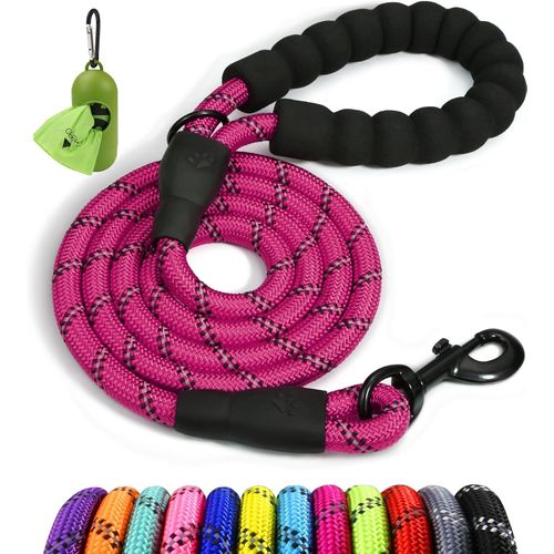 Teppc-Taglory Laisse Chien Corde, Laisse Pour Chien En Nylon Avec Poignée Rembourrée Douce Et Des Fils Réfléchissants, 150cm X 1.0cm, Rose Vif