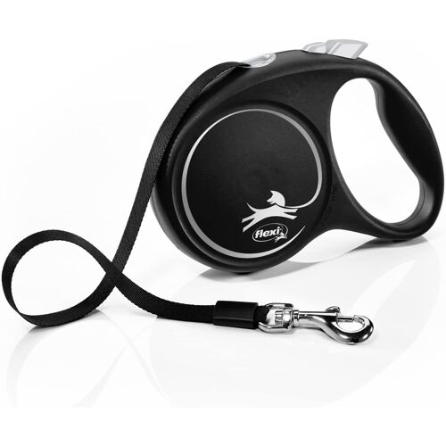 , Laisse Modèle Black Design, Version Sangle, Forme Moderne Et Ergonomique, Système De Guidage Perfectionné, Laisse À Enrouleur, Made In Germany, Black/Silver, M - 5m