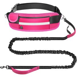 Teppc-Laisse Canicross Chien, Laisse Mains Libres Chien Élastique 160-220cm, Longe De Jogging Anti-Tirons Avec Couture Réfléchissante, Double Poignée, Ceinture Réglable Pour Marche, Randonnée, Noir