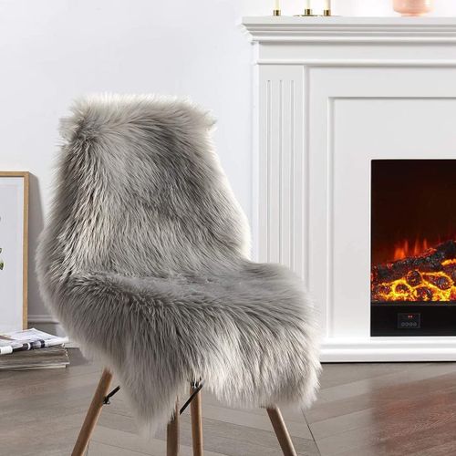Few-Tapis En Fausse Peau De Mouton - Gris - 50 X 80 Cm - Poils Longs - Moelleux - Décoration De Salon, Chambre À Coucher - Pour Canapé, Chambre À Coucher Et Chambre D'enfant