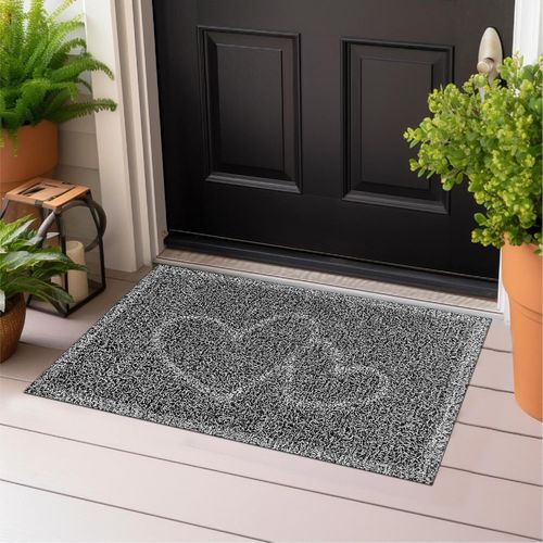 Tianyi-® Paillasson Antidérapant Lavable - Doux - Pour L'intérieur Et L'extérieur - Motif C?ur Gris - 38 X 58 Cm