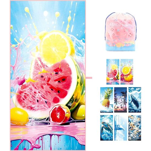 Serviette De Plage Microfibre,180 * 90cm Serviette Microfibre Drap De Plage Xxl Grande Pour Bain,Plage,Voyage,Anti Sable,Séchage Rapide (Pastèque)