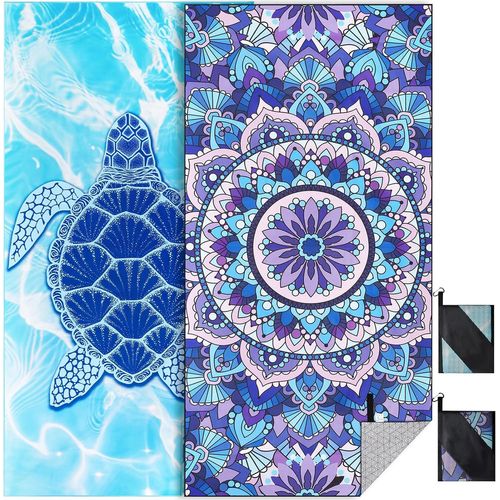 Serviette De Plage Xxl 2er Ensemble 90 * 180cm,Grande Serviette En Microfibre À Séchage Rapide,Serviette De Bain Sans Sable,Couverture De Plage Pour Femmes. (Tortue + Mandala)
