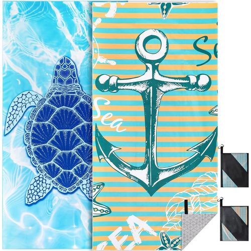 Tianyi-Serviette De Plage Xxl 2er Ensemble 90 * 180cm, Grande Serviette En Microfibre À Séchage Rapide, Serviette De Bain Sans Sable, Couverture De Plage Pour Femmes. (Tortue+Ancre)