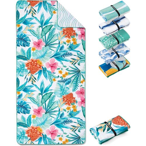 Serviette De Plage Microfibre Grande-Fine Et Légère-À Séchage Rapide-Drap De Piscine Xxl-Serviettes Anti-Sable 100% Recyclée-Tropic Flowers-160cm X 90cm