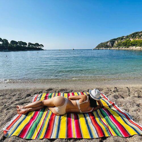 Serviette De Plage-Drap De Bain-Mer,Sauna,Spa,Yoga,Piscine,Pique-Nique-Fouta Mexicaine-100% Coton À Rayures-Douce,Absorbante & Durable-Tapis Anti Sable-Grande Taille Xl 120x200cm