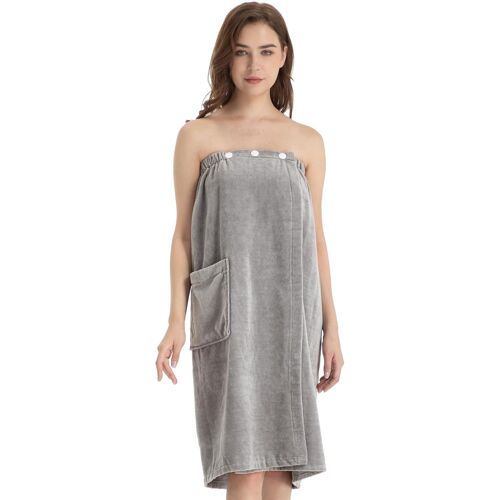 Jupe De Sauna Coton Femme,Serviette De Bain Femme Douce Et Confortable,Kilt De Sauna Absorbante,Ajustable Avec Boutons,Pochettes,Peignoir Pour Sauna Douche Plage Piscine (Gris,80x145cm) 