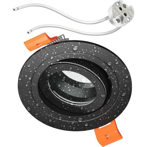 KAL-Cadre De Plafond Pour Salle De Bain Erid, Pièce Humide, Salle De Bain, Ip44, Rond, Orientable, Noir Mat, Douille Gu5.3 Incluse