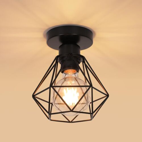 Kalanka-Plafonnier Industriel Vintage, Luminaire E27 Rétro Lustre Suspension Design Métal Cage, Lampe De Plafond Noir Pour Salon Cuisine Chambre Restaurant Café Bar, Ø160mm