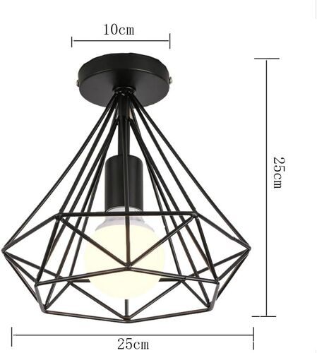 Plafonnier industrielle Retro 25cm en forme Diamant Suspension Luminaire pour Salle à Manger,Bar,Chambre (Noir)