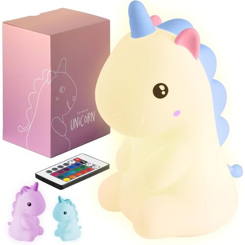 Subzonal-Raibow Unicorn - Licorne - Veilleuse Pour Chambre D'enfant - Usb-C Rechargeable Avec Télécommande - Lumière Multicolore Et Chaude - Silicone Douce Non Toxique - Licorne Arc-En-Ciel - Bleu