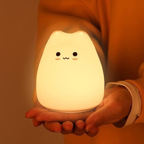 Subzonal-Bébé Chat Veilleuse Enfant Kawaii Deco Chambre Fille, 7 Couleurs Veilleuse Chat Bébé Lampe De Chevet, Mignon Lampe De Nuit En Silicone Pour La Maternelle,Cadeaux Pour Bébé Filles Et Garçons