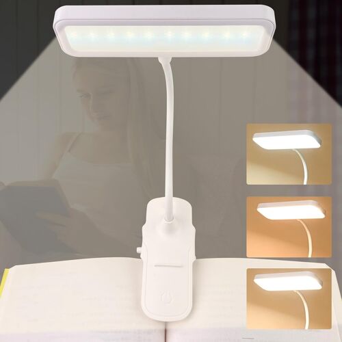 NSIECD-Lampe de Lecture, Liseuse Lampe Clip USB Rechargeable Portable, 3 Couleurs, Gradation Progressive, 360° Cou Flexible, lampe livre, pour Lit, Livre, Veilleuse pour Nuit et Lampe de Chevet