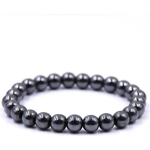 Bracelet En Hématite - Femme - Diamètre 6cm - Perles 8mm - Élastique - Bienfaits Lithothérapie