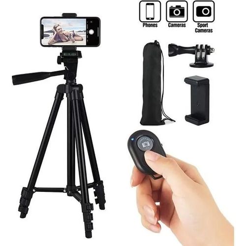 Hitchy Trepied Smartphone, Trepied Iphone 42 Inch 106cm Aluminium Léger, Trepied Appareil Photo pour Smartphone (Noir)