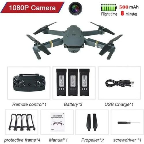 Drone E58 - Wifi Rc - Caméra 1080p - 3 Batteries - Grand Angle - 8 Min De Vol-Générique
