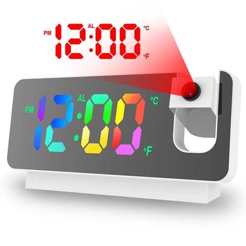 Radio Réveil Projection LED GAGAFEEL- Réveil numérique de Réveil miroir réglable mode Affichage la température Légendes en couleur