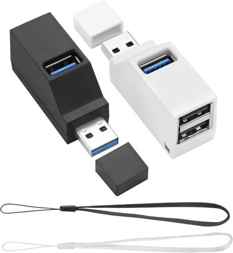 Lot de 2 mini hubs d'extension USB 3.0, répartiteurs USB portables 1 en 3 sorties, transfert de données à grande vitesse multi-ports pour ordinateur portable, PC, disque U, lecteurs flash