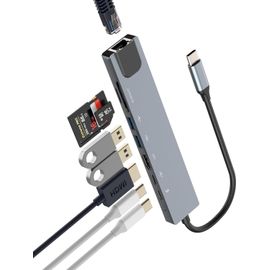 CIVV-Usb C Vers Hdmi Ethernet Tf Lecteur De Carte Sd Type-C Double Adaptateur Usb A (8 En 1) Pour Apple Iphone 15 Hub Monitor Port Pour Tv Dongle Thunderbolt Chargeur Splitter Câble Display Station