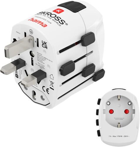 Ulteronixshop-Adaptateur Voyage International World Travel Pro, 3 Pôles (Connecteur de Prise éléctrique pour Plus de 150 Pays - Convient aux appareils avec ou sans Mise à la Terre) Blanc