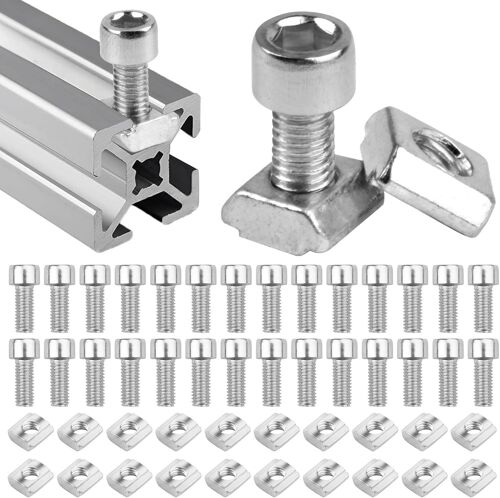 80 Pièces Écrous en T M5, Comprend 40 M5 Vis, Écrous Coulissants en T 20 Series, Écrou à Rainure en T Coulissant, Écrou de Tête de Marteau pour Profil Aluminium Standard 20-M5