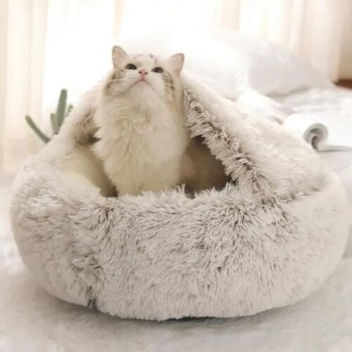 Panier Pour Animaux - Rngcpto - Lit Moelleux 50cm - Semi-Fermé - Gris - Pour Chats Et Chiens-Gris