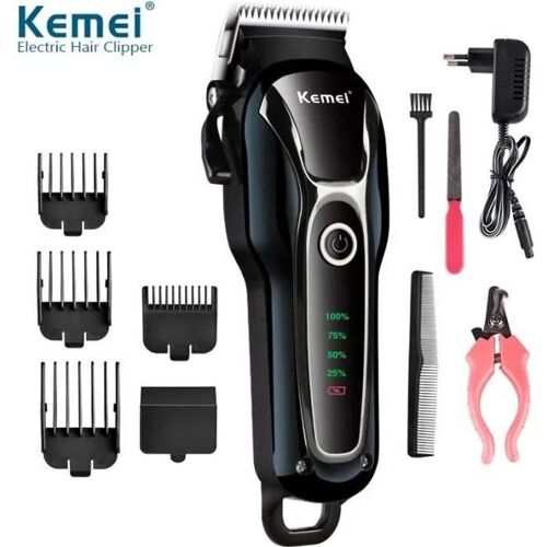 Kemei Km-1991 Tondeuse Professionnelle À Poils De Chien, 100-240 V, Rechargeable, Pour La Coupe Des Chats, Machine De Toilettage-Noir