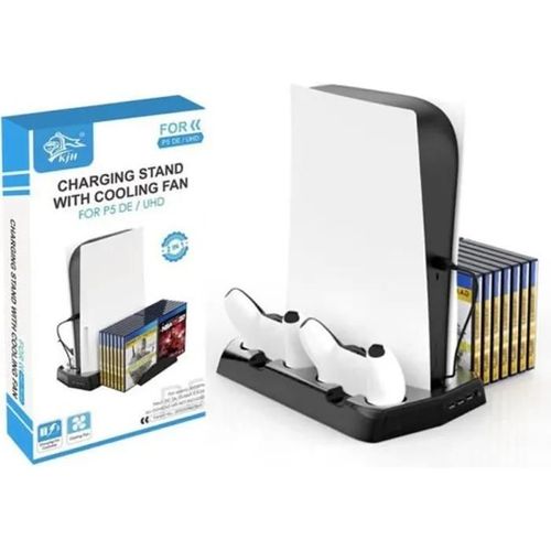 Support Ventilateur Du Refroidissement Pour Ps5, Support Manette Ps5 Avec Indicateurs A Led,Chargeur Avec Stockage 14 Disques De
