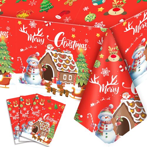 Lot de 3 Nappe de Fête de Noël, 137*274CM, Rectangulaire, Rouge de Noël Décoration de la fête de Noël Nappe Rouge Jetable de Noel
