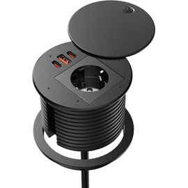 Multiprise Encastrable avec PD 35W USB C et USB 30W, Prise Encastrable Plan de Travail Câble de 1,8 m Noir