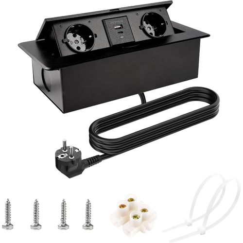 Chenquansarl-Pr Encastrable Plan De Travail Pr Plan De Travail Cuisine Pr Escamotable Multipr Bureau Avec Connecteurs Usb Et Type-C Charge Rapide 18w (Noir, 1,8m)