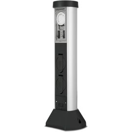 ChenQuanSarl-Silvercraft - Colonne De Pr De Jardin À 2 Pr s Avec Minuterie, 51 Cm De Hauteur, Protection Ip44 Contre Les Projections D'Eau, Idéale Pour Le Jardin Et La Terrasse - Noir