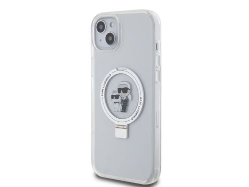 Coque Magsafe pour Apple iPhone 15 Plus TPU Ring Stand Karl et Choupette Karl Lagerfeld Transparent