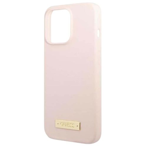 Coque Magsafe Iphone 13 Pro Max En Silicone Plaque Métal Doré Élégant Guess Rose