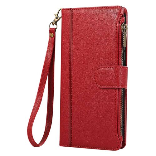 Étui Portefeuille pour Galaxy S25 / S24 Zippé avec Bandoulière Détachable Rouge