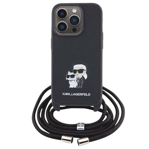 Coque Pour Iphone 15 Pro Saffiano Avec Cordon Tour De Cou Rigide Karl Lagerfeld Noir