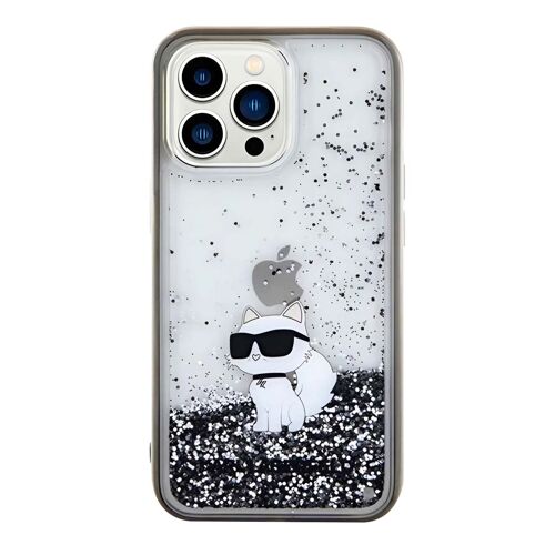 Coque pour iPhone 13 Pro Choupette Pailleté Scintillant Chic Karl Lagerfeld Noir transparent