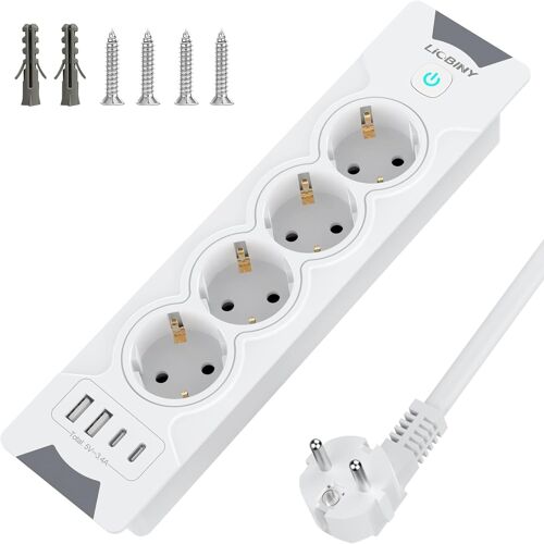 8 en 1 Prise Encastrable de Table avec 2 USB-A et 2 Type-C, Multiprise Intégrée 4 Prises avec Câble 2m, Prise de Table, Multiprise pour Meuble ou Plan de Travail