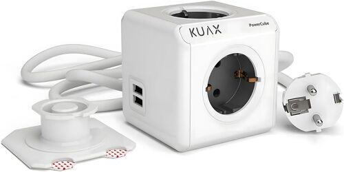 KALANKA-Cube Prise USB 6 en 1 Cube Ladron Prises 3680 W avec 2 ports USB, Câble 1,5 m Cube Prise Multiple Mur, Chargeur USB Compatible avec Phone, Maison Bureau