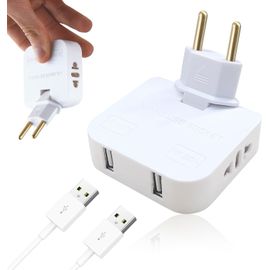 Plaque Multiprise, Prise Plate Derriere Meuble, avec 2 Prises USB C, Orientable à 180°, Adaptateur Europe vers USA