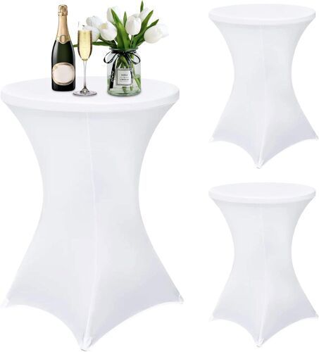 Subzonal-3pcs Housse De Table De Bistrot,Housse Mange Debout 80x110cm,Nappe Mange Debout Nappe Cocktail Ronde,Housse De Table De Extensible En Spandex Pour Table De Banquet (Blanc, 3pcs-80x110cm)