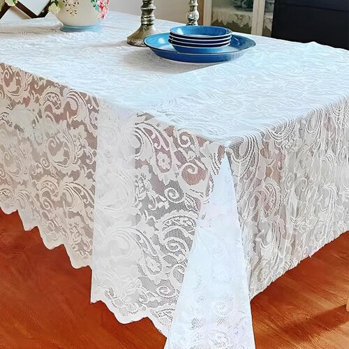 Kalanka-Nappe Rectangulaire En Dentelle Blanche De 140x220 Cm, Polyester, Florale, Pour Mariage Rustique, Décor Vintage, Réception D'été En Plein Air, Partie, Table De Mariage